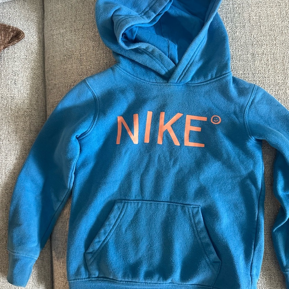 Nike Kids Teal Hoodie with Orange Logo